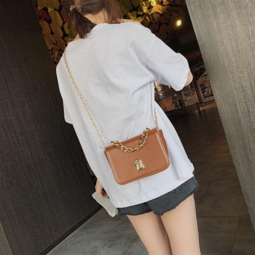 Fashion Small Square Bag Lock Buckle PU Single Shoulder Bag Ladies Messenger Bag Chain Handbag, Size: L (Brown)
