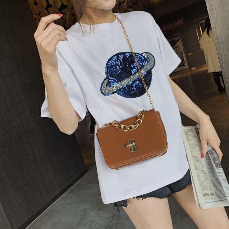 Fashion Small Square Bag Lock Buckle PU Single Shoulder Bag Ladies Messenger Bag Chain Handbag, Size: L (Brown)