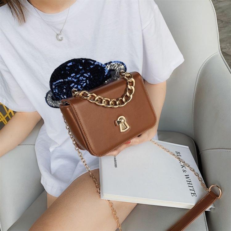 Fashion Small Square Bag Lock Buckle PU Single Shoulder Bag Ladies Messenger Bag Chain Handbag, Size: L (Brown)
