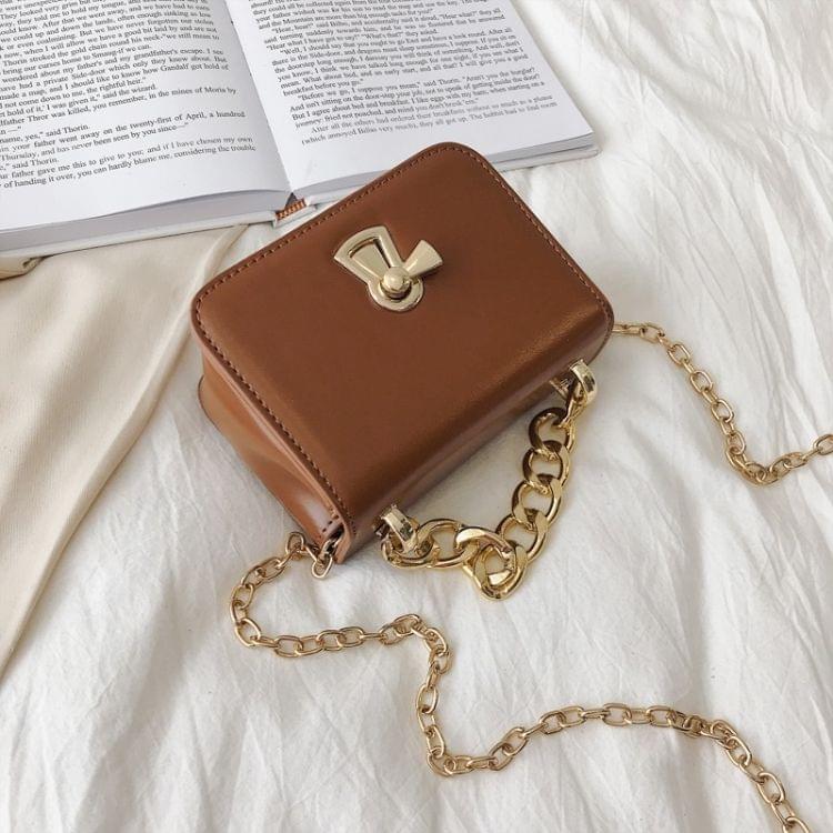 Fashion Small Square Bag Lock Buckle PU Single Shoulder Bag Ladies Messenger Bag Chain Handbag, Size: L (Brown)
