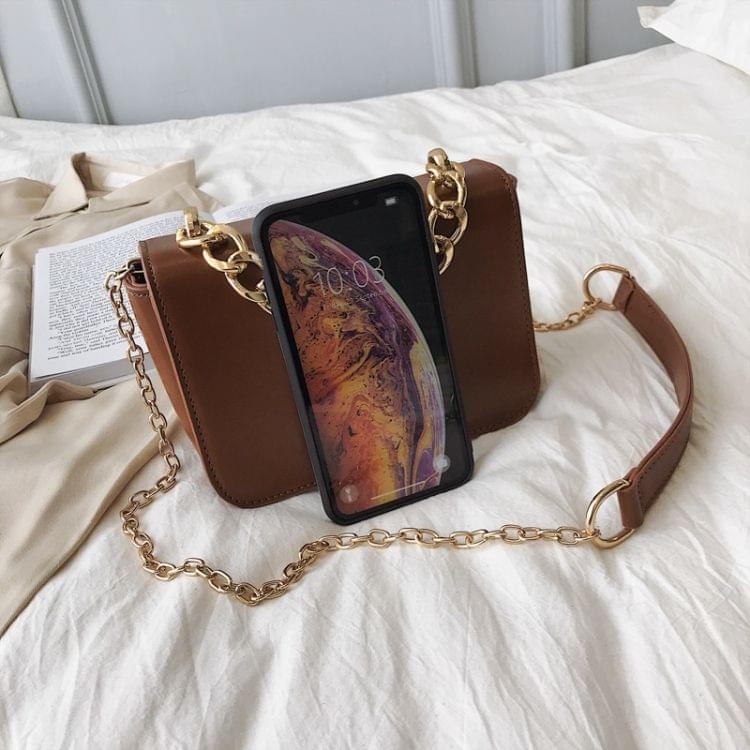 Fashion Small Square Bag Lock Buckle PU Single Shoulder Bag Ladies Messenger Bag Chain Handbag, Size: L (Brown)