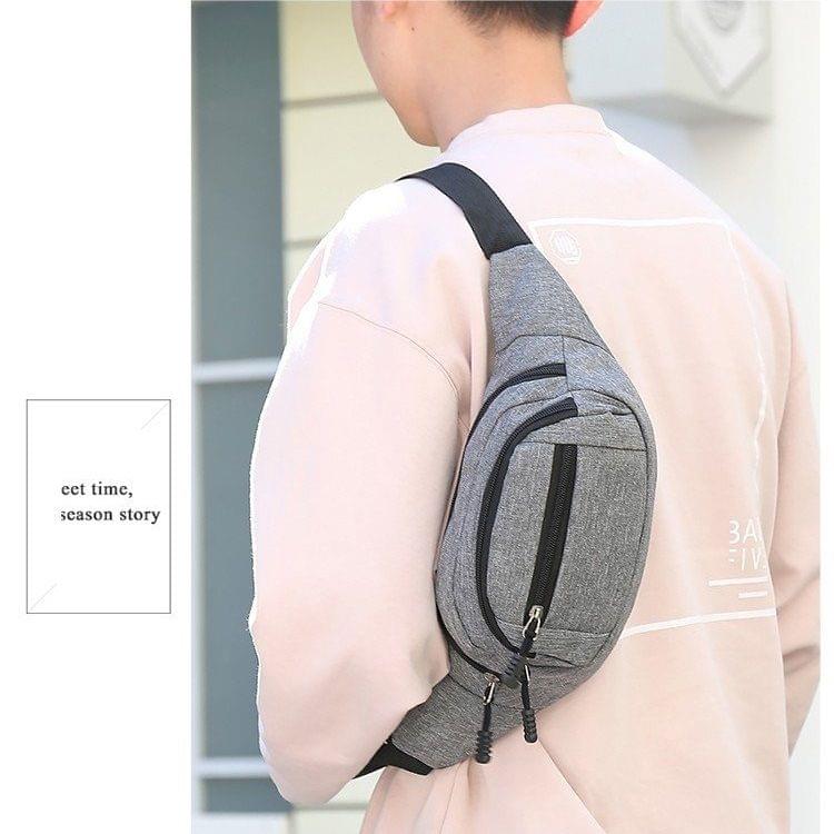 Pure Color Multi-function Pockets Waterproof Chest Bag Waist Sports Bag (Grey)