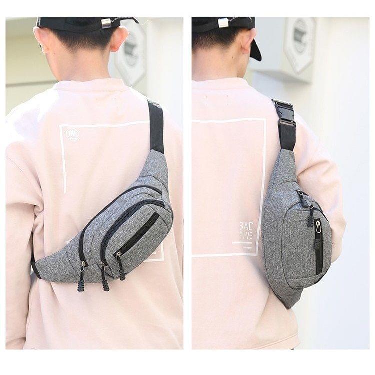 Pure Color Multi-function Pockets Waterproof Chest Bag Waist Sports Bag (Grey)