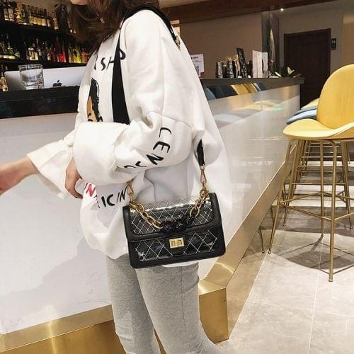 Rhombus Texture Clear PU Leather Single Shoulder Bag Ladies Handbag Messenger Bag (Black)