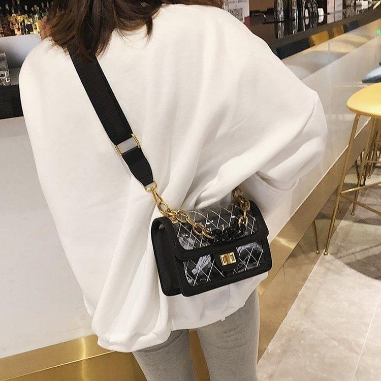 Rhombus Texture Clear PU Leather Single Shoulder Bag Ladies Handbag Messenger Bag (Black)