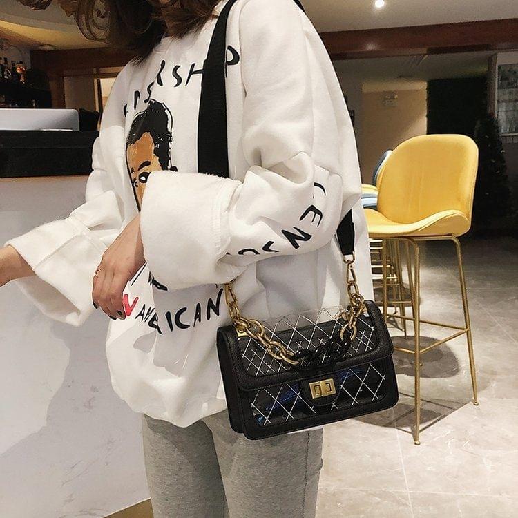 Rhombus Texture Clear PU Leather Single Shoulder Bag Ladies Handbag Messenger Bag (Black)