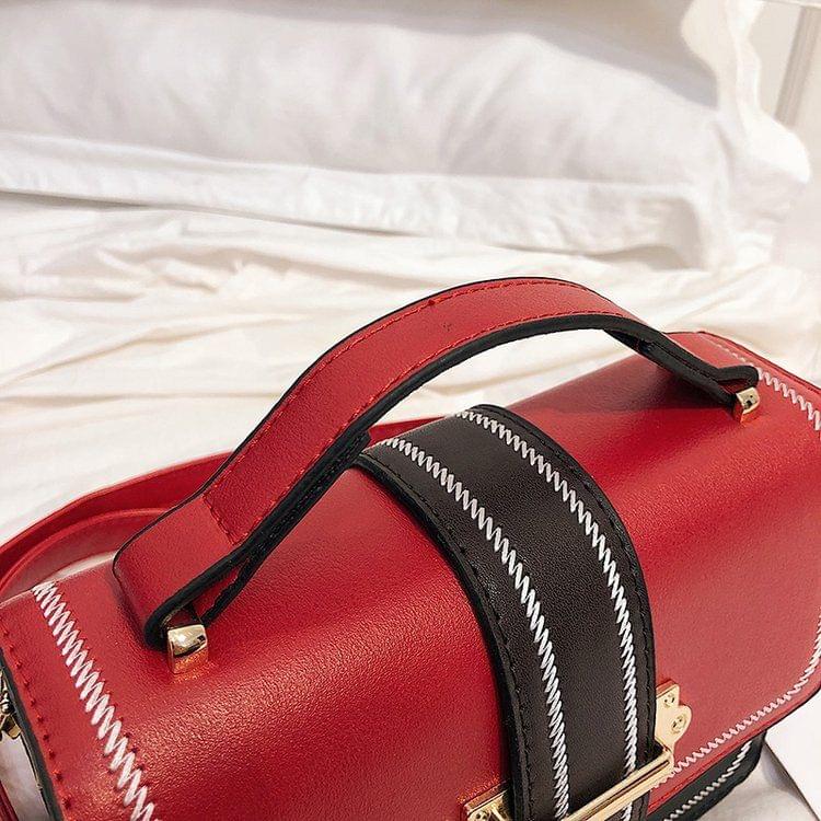 Fashion PU Leather Small Square Handbag Ladies Shoulder Messenger Bag(Black+green)