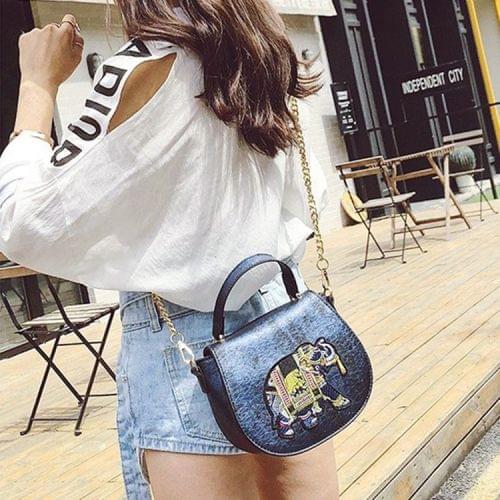 Embroidery Elephant Pattern Casual Shoulder Bag Ladies Handbag Messenger Bag (Blue)
