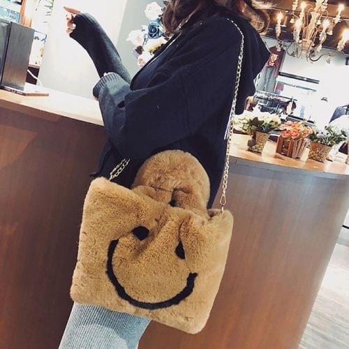 Smiling Face Fashion Casual Plush Single Shoulder Bag Ladies Handbag Chain Bag (Brown)