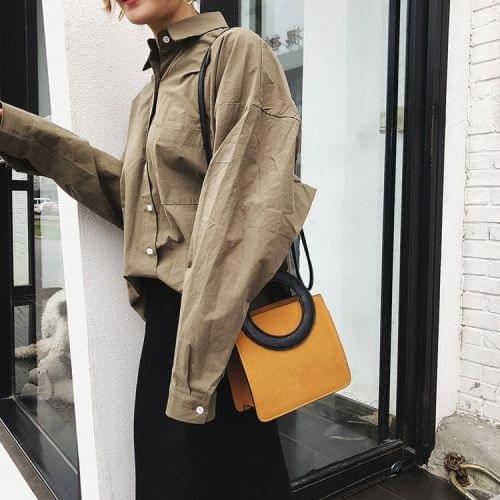 Round Ring Handle Color Matching Matte PU Leather Single Shoulder Bag Ladies Handbag Messenger Bag (Brown)