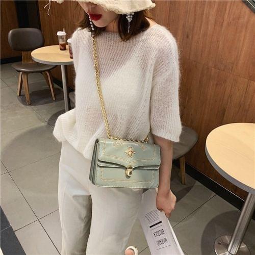 Bee Embroidery PU Leather Chain Single Shoulder Bag Ladies Handbag Messenger Bag (Gray)