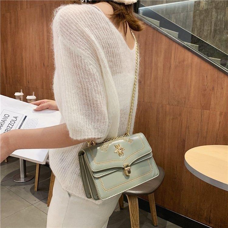 Bee Embroidery PU Leather Chain Single Shoulder Bag Ladies Handbag Messenger Bag (Gray)