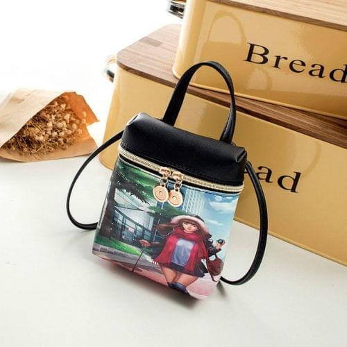 Women Cartoon Messenger Bags PU Leather Mini Female Shoulder Bag(the girl walking the dog)