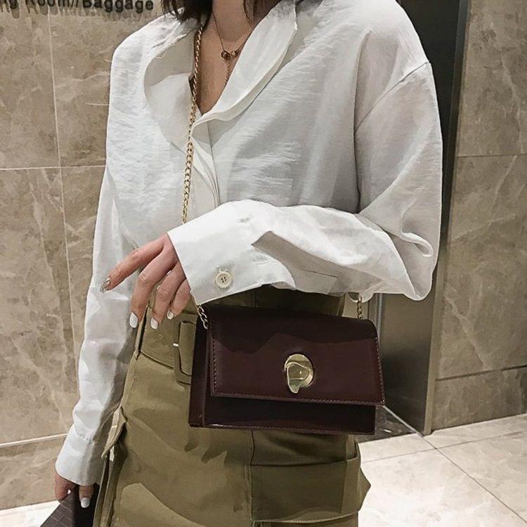 Lock Buckle PU Leather Single Shoulder Bag Ladies Handbag Messenger Bag (Dark Brown)