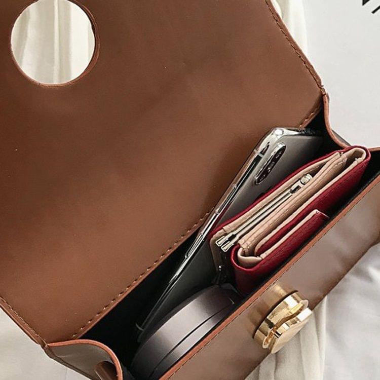 Lock Buckle PU Leather Single Shoulder Bag Ladies Handbag Messenger Bag (Dark Brown)