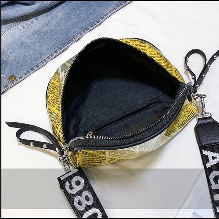 Fashion Newspaper Printing Plastic Transparent Jelly Waist Chest Bag Dual-zipper Single Shoulder Bag Messenger Bag (White)