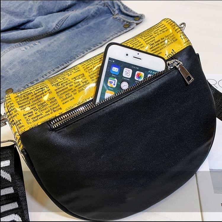 Fashion Newspaper Printing Plastic Transparent Jelly Waist Chest Bag Dual-zipper Single Shoulder Bag Messenger Bag (White)