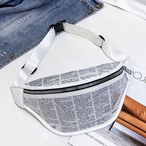 Fashion Newspaper Printing Plastic Transparent Jelly Waist Chest Bag Single Shoulder Bag Messenger Bag (White)