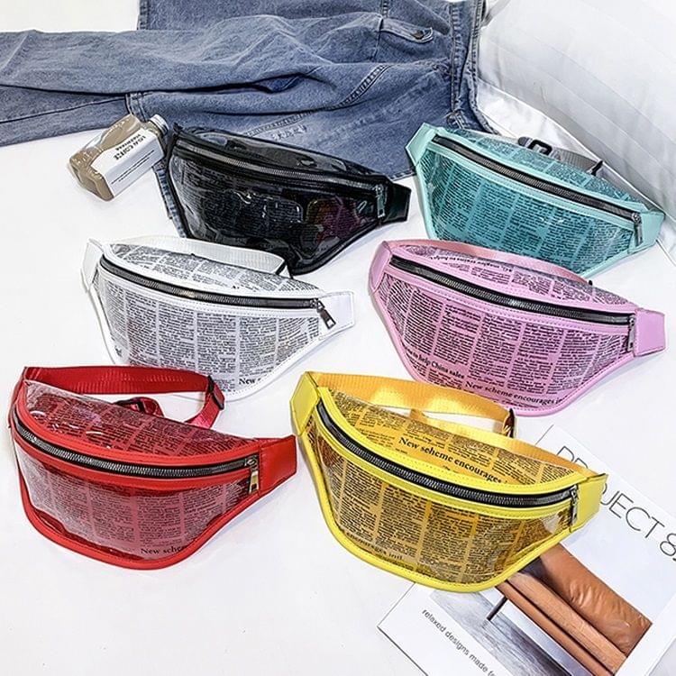 Fashion Newspaper Printing Plastic Transparent Jelly Waist Chest Bag Single Shoulder Bag Messenger Bag (White)
