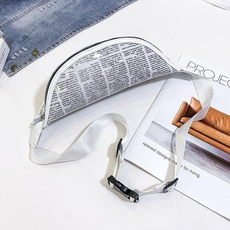 Fashion Newspaper Printing Plastic Transparent Jelly Waist Chest Bag Single Shoulder Bag Messenger Bag (White)