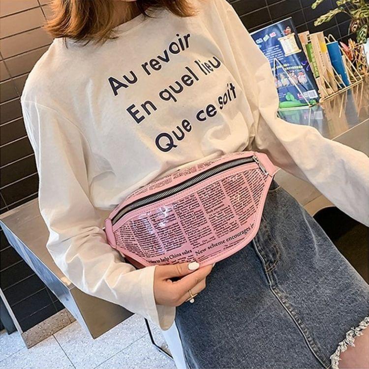 Fashion Newspaper Printing Plastic Transparent Jelly Waist Chest Bag Single Shoulder Bag Messenger Bag (White)