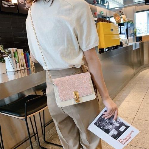 Lock Buckle Glitter PU Leather Single Shoulder Bag Ladies Handbag Messenger Bag (Pink)