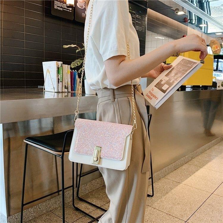 Lock Buckle Glitter PU Leather Single Shoulder Bag Ladies Handbag Messenger Bag (Pink)