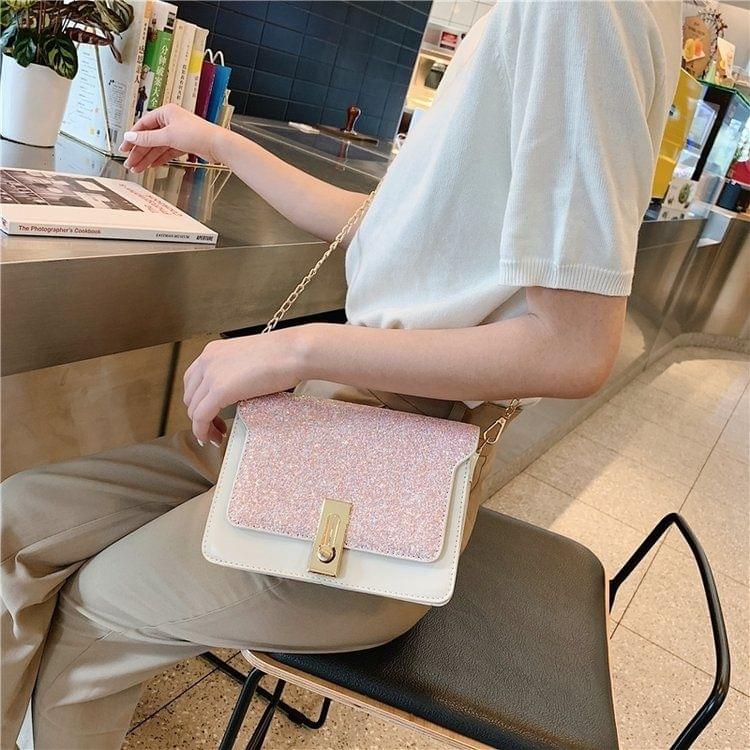 Lock Buckle Glitter PU Leather Single Shoulder Bag Ladies Handbag Messenger Bag (Pink)