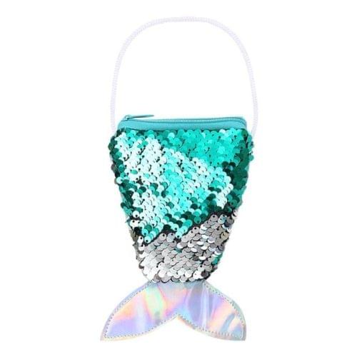 3 PCS Mermaid Tail Sequins Coin Purse Girls Crossbody Bags Card Holder Wallet(Light Green)