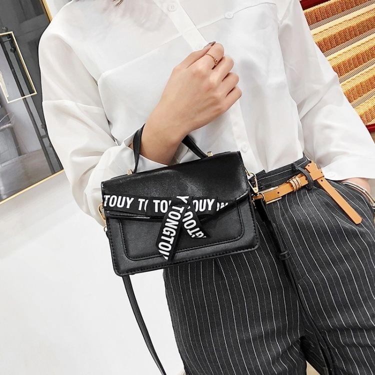 Fashion Shoulder Bag Letter Bow Small Square Bag Ladies Messenger Bag Handbag (Black)
