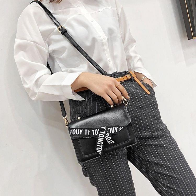 Fashion Shoulder Bag Letter Bow Small Square Bag Ladies Messenger Bag Handbag (Black)