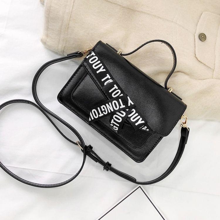 Fashion Shoulder Bag Letter Bow Small Square Bag Ladies Messenger Bag Handbag (Black)