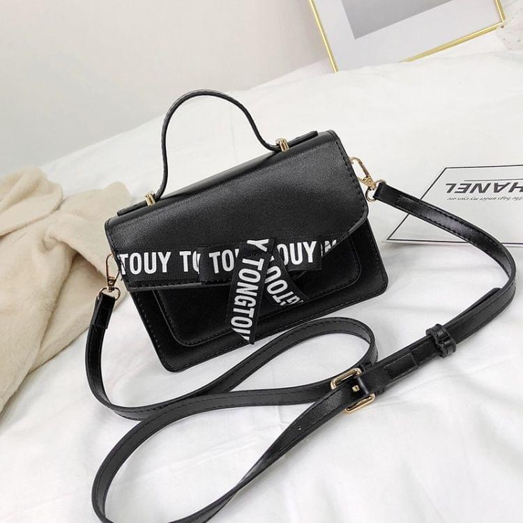 Fashion Shoulder Bag Letter Bow Small Square Bag Ladies Messenger Bag Handbag (Black)