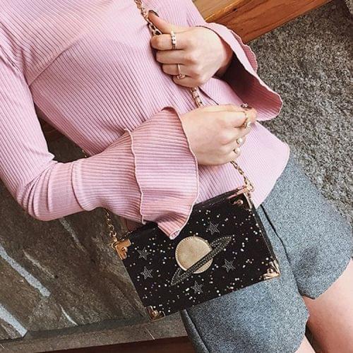 Interstellar Pattern Glitter Powder Box Small Square Bag Single Shoulder Bag Ladies Handbag Messenger Bag (Black)