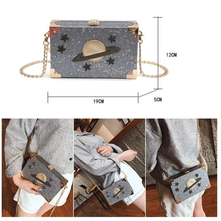 Interstellar Pattern Glitter Powder Box Small Square Bag Single Shoulder Bag Ladies Handbag Messenger Bag (Black)