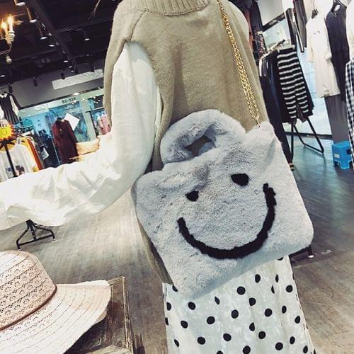 Smiling Face Fashion Casual Plush Single Shoulder Bag Ladies Handbag Chain Bag (Grey)