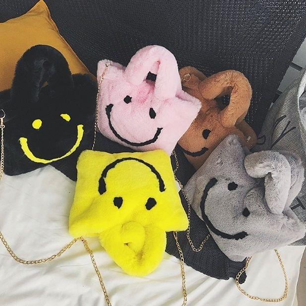 Smiling Face Fashion Casual Plush Single Shoulder Bag Ladies Handbag Chain Bag (Grey)