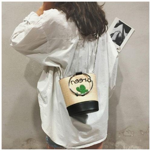 Casual Shoulder Bag Messenger Bag Ladies Handbag (Black-Cactus)
