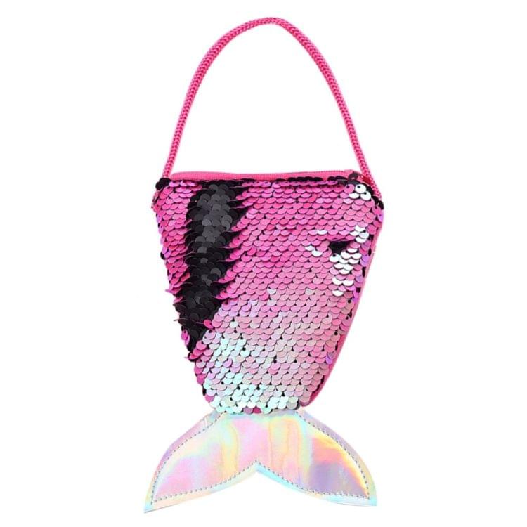 3 PCS Mermaid Tail Sequins Coin Purse Girls Crossbody Bags Card Holder Wallet(Rose red)
