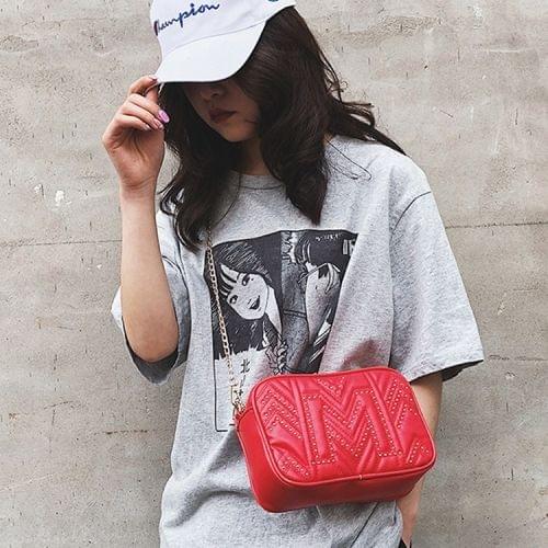 Rivet PU Leather Chain Single Shoulder Bag Waist Bag Messenger Bag (Red)