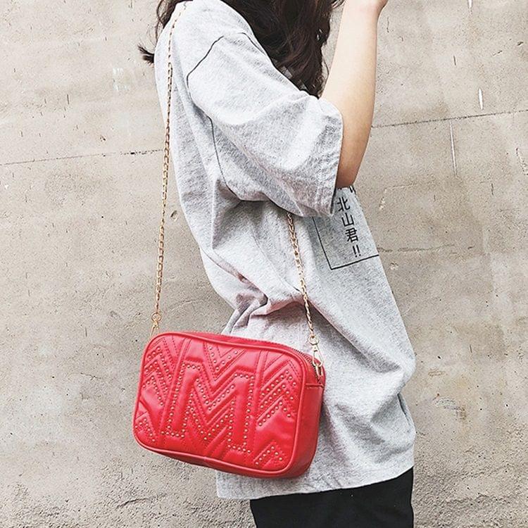 Rivet PU Leather Chain Single Shoulder Bag Waist Bag Messenger Bag (Red)