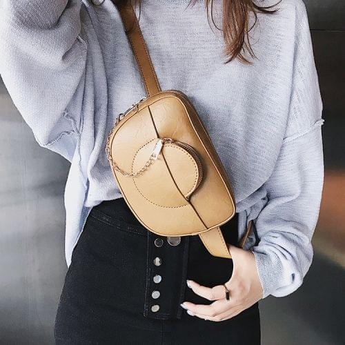 Dual-use PU Leather Shoulder Bag Chest Bag Waist Bag (Khaki)