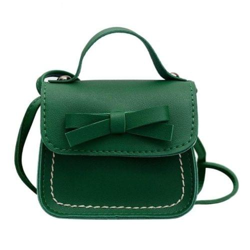 Bowknot PU Leather Mini Baby Girls Casual Messenger Bag Coin Purse Children Small Clutch Bags Simple Shoulder Bag(Green)