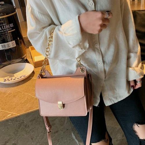 Dual-side Pressed Buckle Chain-handle PU Leather Single Shoulder Bag Ladies Handbag Messenger Bag (Pink)
