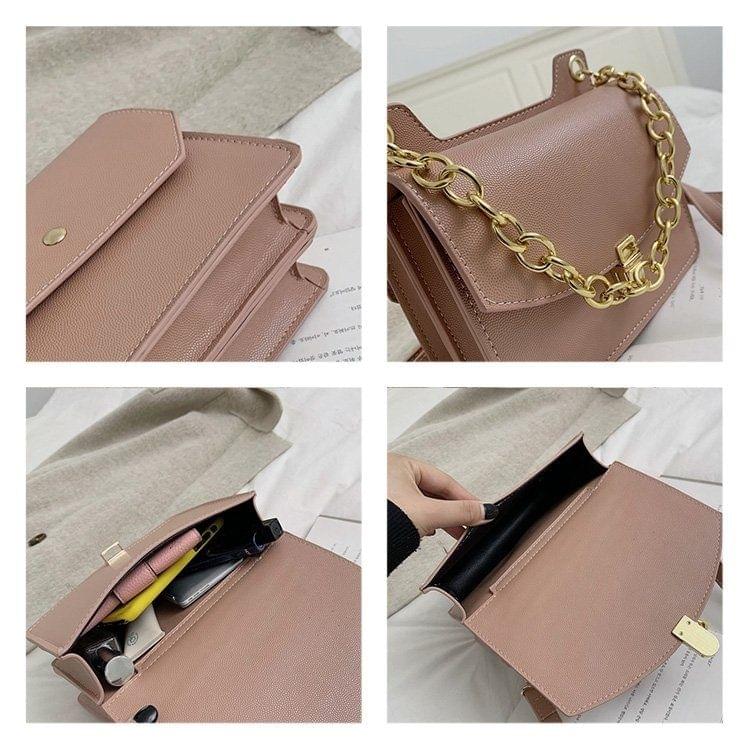 Dual-side Pressed Buckle Chain-handle PU Leather Single Shoulder Bag Ladies Handbag Messenger Bag (Pink)