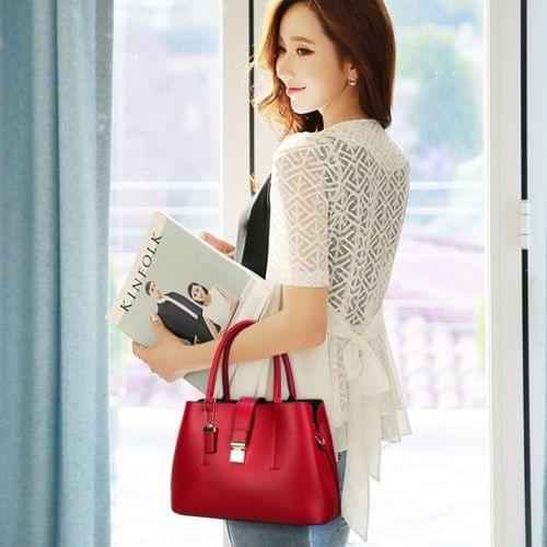 PU Leather Casual Metal Buckle Shoulder Bag Messenger Bag Ladies Handbag (Red)