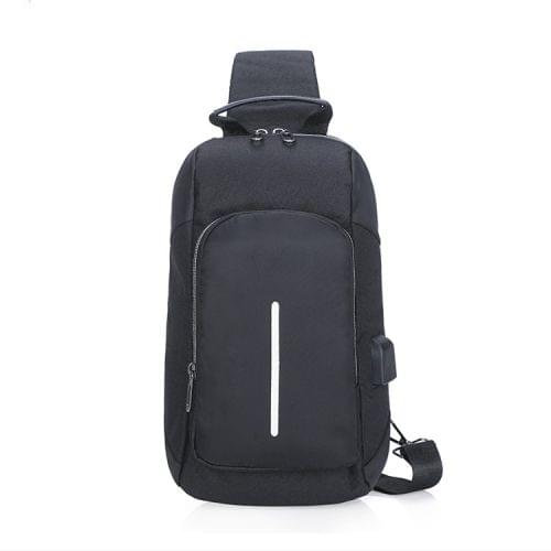 Multi-Function Nylon Portable Casual Chest Bag Outdoor Sports Shoulder Bag with Earphone Line Hole (Black)