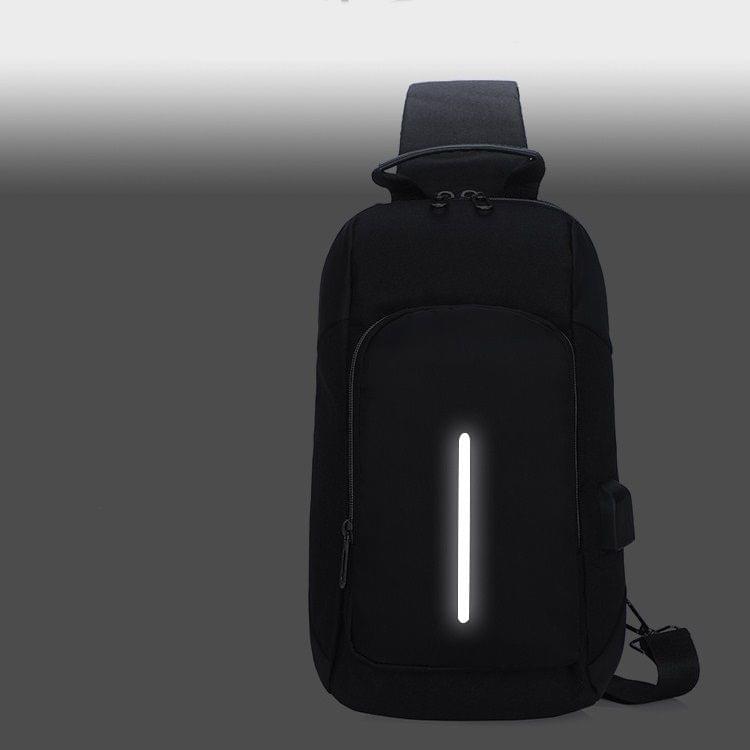 Multi-Function Nylon Portable Casual Chest Bag Outdoor Sports Shoulder Bag with Earphone Line Hole (Black)