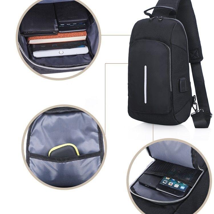 Multi-Function Nylon Portable Casual Chest Bag Outdoor Sports Shoulder Bag with Earphone Line Hole (Black)