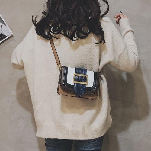 Crocodile Pattern Color Matching Belt Buckle PU Leather Single Shoulder Bag Ladies Handbag Messenger Bag (Brown)